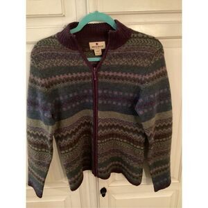 Woolrich Fair Isle 100% Wool Sweater  Sz S Full Zip Vintage